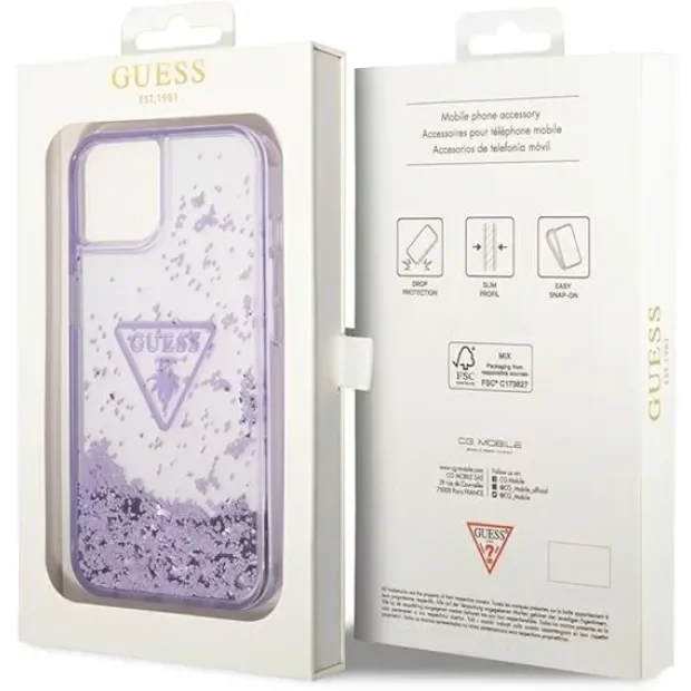 Husa Cover Guess Liquid Glitter Palm pentru iPhone 14 Plus Purple