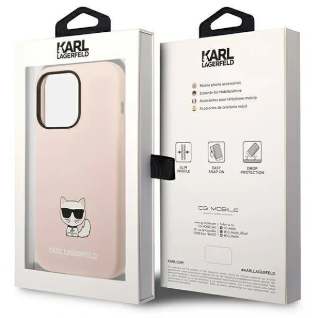 Husa Cover Karl Lagerfeld Liquid Silicone Outline Choupette Body Logo pentru Iphone 13/14 Pink