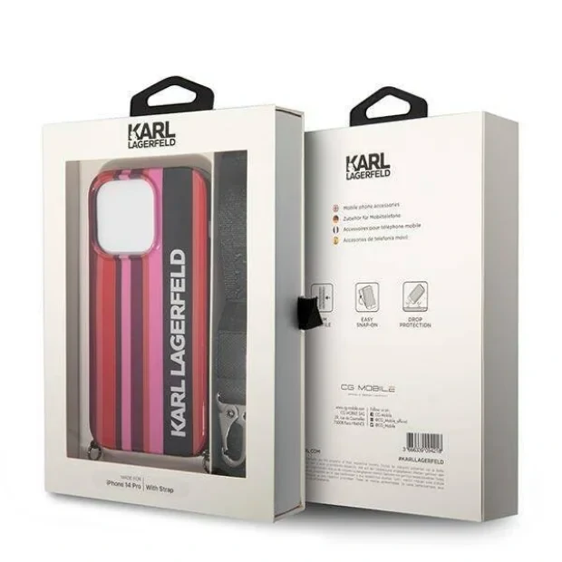 Husa Cover Karl Lagerfeld Stripes Strap pentru iPhone 14 Pro Pink