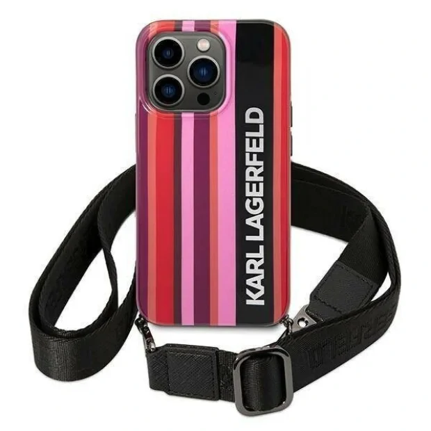Husa Cover Karl Lagerfeld Stripes Strap pentru iPhone 14 Pro Max Pink