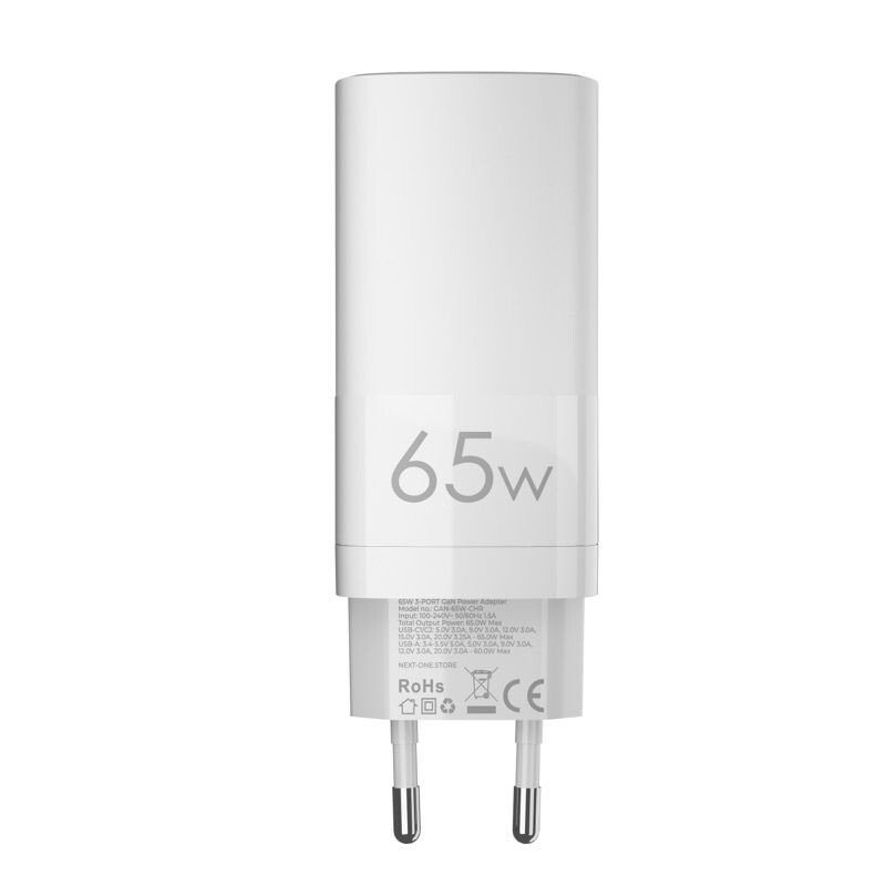 Incarcator Retea Next One 65W 2x USB-Type-C 1x USB White thumb