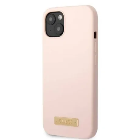 Husa Cover Guess Silicone Metal Plate Logo MagSafe pentru iPhone 13 Pink