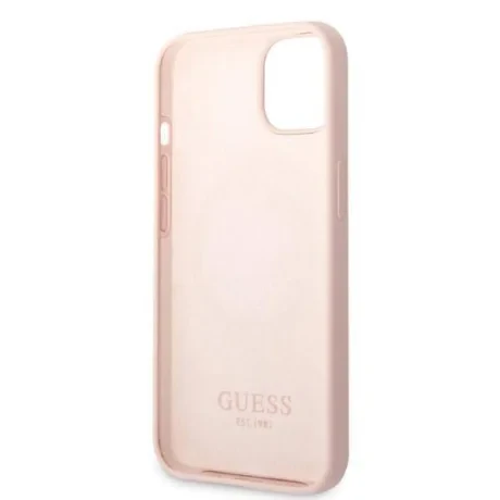 Husa Cover Guess Silicone Metal Plate Logo MagSafe pentru iPhone 13 Pink