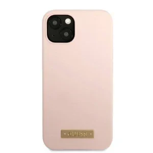 Husa Cover Guess Silicone Metal Plate Logo MagSafe pentru iPhone 13 Pink