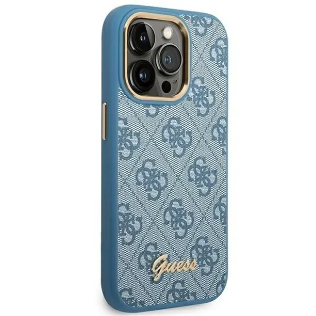 Husa Cover Guess Silicone pentru iPhone 14 Pro Max Vintage Gold Logo Blue