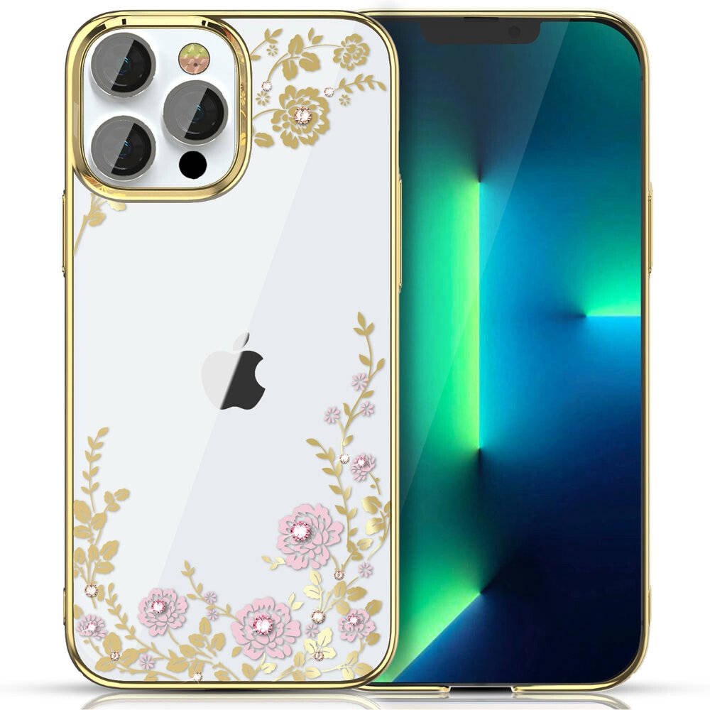 Husa Cover Kingxbar Flora Series pentru iPhone 13 Pro Gold/Pink thumb