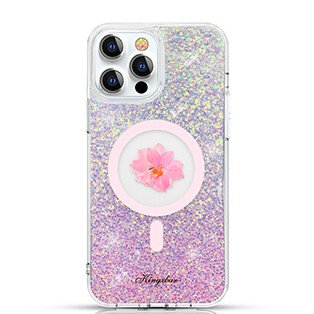 Husa Cover Kingxbar Flower Series pentru iPhone 13 Pro Pink Compatibil MagSafe thumb