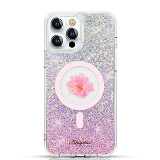 Husa Cover Kingxbar Flower Series pentru iPhone 13 Pro Pink Compatibil MagSafe