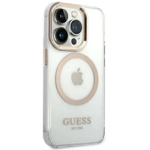 Husa Cover Guess Gold Outline MagSafe pentru iPhone 14 Pro Max Transparent