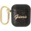 Husa Guess Glitter Flakes Metal Logo pentru Airpods 1/2 Black