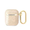 Husa Guess Glitter Flakes Metal Logo pentru Airpods 1/2 Gold