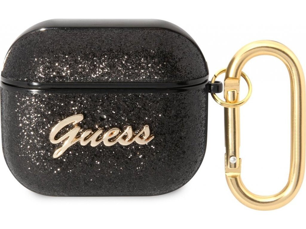 Husa Guess Glitter Flakes Metal Logo pentru Airpods 3 Black thumb