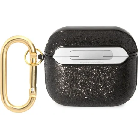 Husa Guess Glitter Flakes Metal Logo pentru Airpods Pro Black