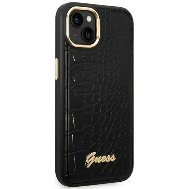 Husa Cover Guess Croco Metal camera pentru iPhone 14 Plus Black