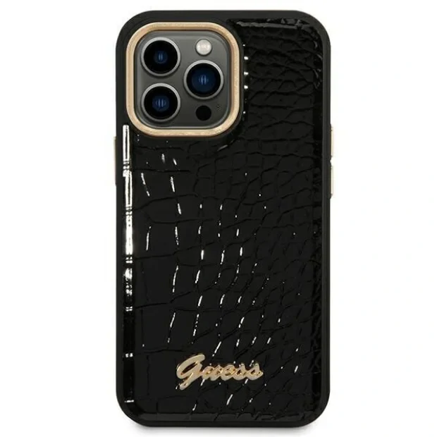 Husa Cover Guess Croco Metal camera pentru iPhone 14 Pro Max Black
