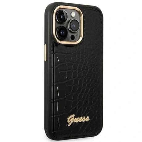 Husa Cover Guess Croco Metal camera pentru iPhone 14 Pro Max Black