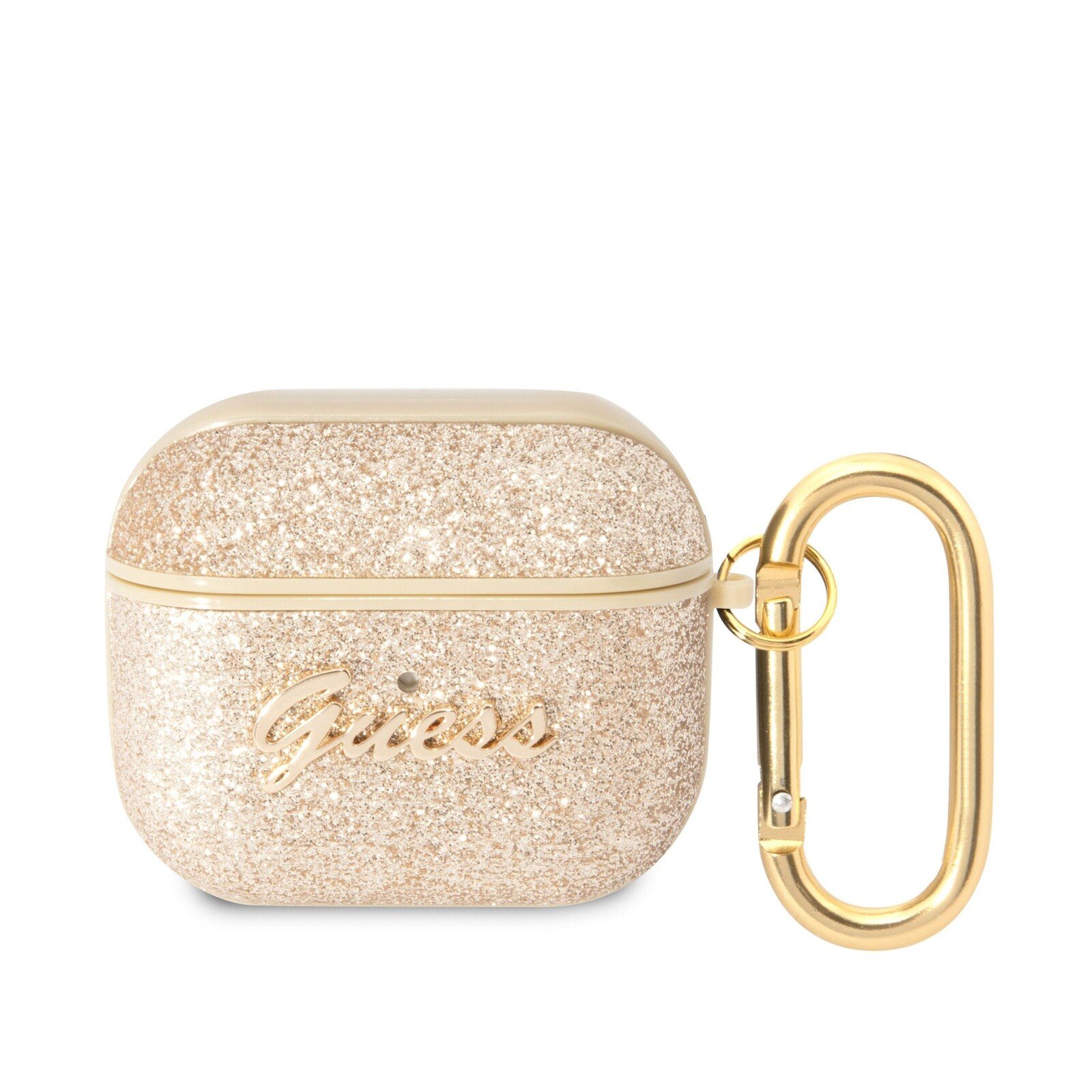 Husa Guess Glitter Flakes Metal Logo pentru Airpods 3 Gold thumb