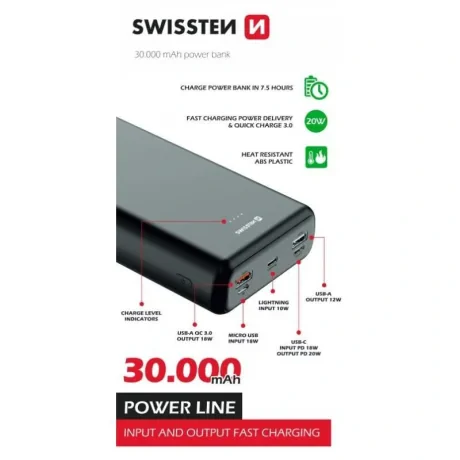 Baterie Externa Swissten 30000 mAh 2xUSB 20W Negru