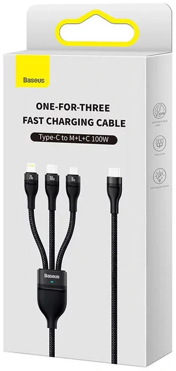 Cablu Date Baseus 3 in 1 Type-C to Lightning, MicroUsb 100W 1.5 m CASS030201 Negru thumb