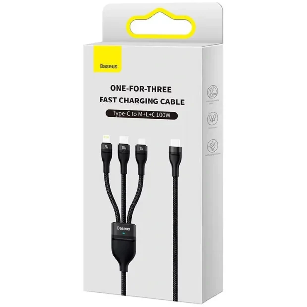 Cablu Date Baseus 3 in 1 Type-C to Lightning, MicroUsb 100W 1.5 m CASS030201 Negru