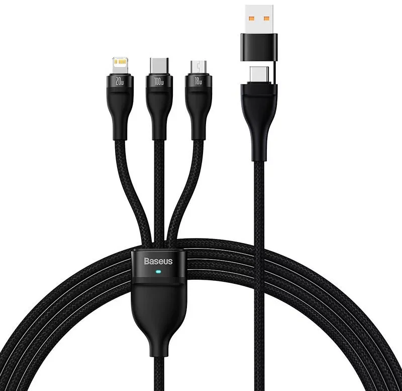 Cablu Date Baseus 3 in 1 Type-C to Lightning, MicroUsb 100W 1.5 m CASS030201 Negru thumb