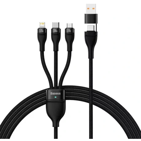 Cablu Date Baseus 3 in 1 Type-C to Lightning, MicroUsb 100W 1.5 m CASS030201 Negru