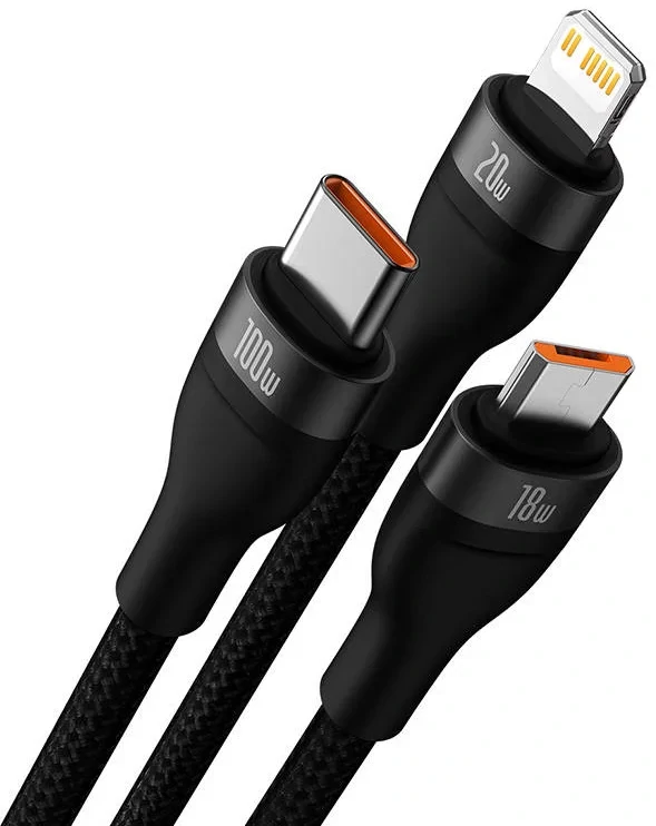 Cablu Date Baseus 3 in 1 Type-C to Lightning, MicroUsb 100W 1.5 m CASS030201 Negru thumb