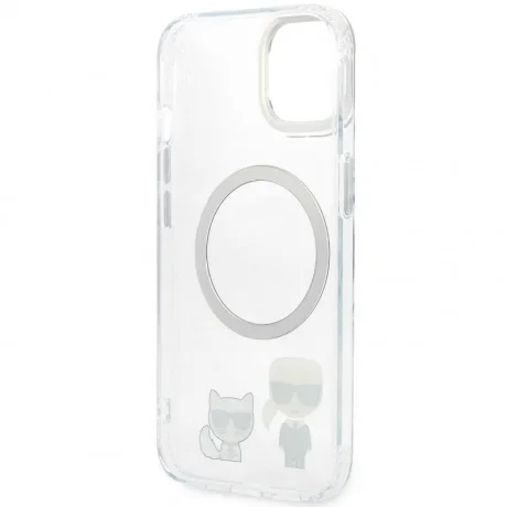 Husa Cover Karl Lagerfeld Magsafe With Ring Karl&amp;Choupette Bodies LOGO pentru iPhone 14 Transparent