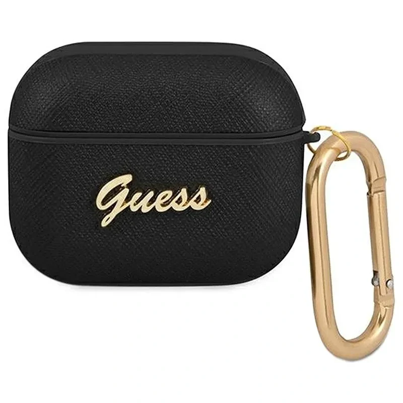 Husa Airpods Guess Saffiano Script Metal pentru Airpods 3 GUA3SASMK Black thumb