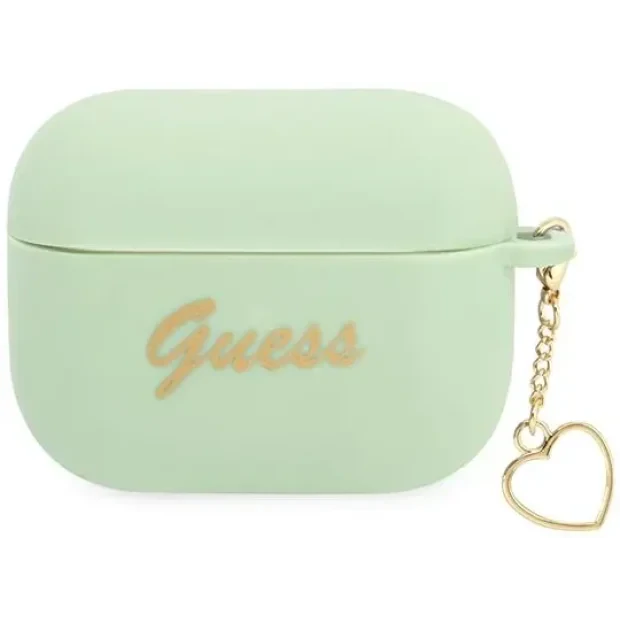 Husa Airpods Guess Silicone Charm Heart pentru Airpods Pro Green