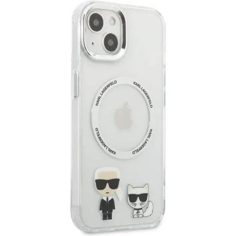 Husa Cover Karl Lagerfeld Magsafe cu Ring Karl&amp;Choupette Bodies LOGO pentru iPhone 13 Transparent
