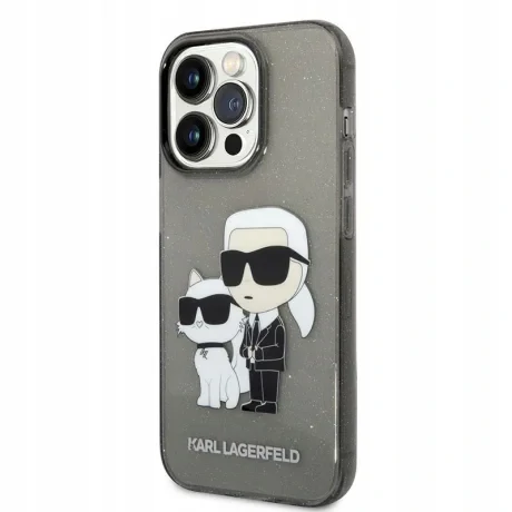 Husa Cover Karl Lagerfeld IML Glitter Karl and Choupette NFT pentru iPhone 14 Pro Max Black