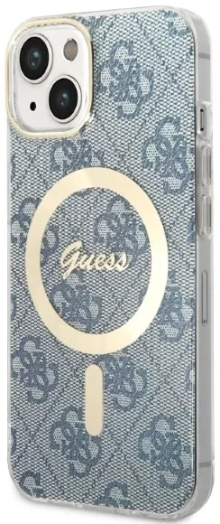 Husa Cover Guess 4G Print Magsafe + Wireless Charger pentru iPhone 14 Blue thumb