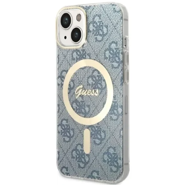 Husa Cover Guess 4G Print Magsafe + Wireless Charger pentru iPhone 14 Blue