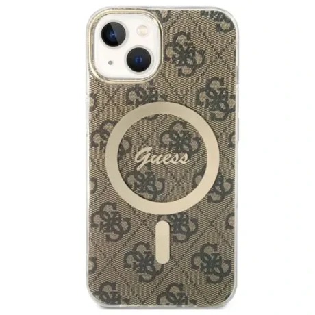 Husa Cover Guess 4G Print Magsafe + Wireless Charger pentru iPhone 14 Brown