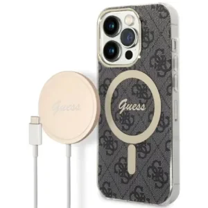 Husa Cover Guess 4G Print Magsafe + Wireless Charger pentru iPhone 14 Pro Black
