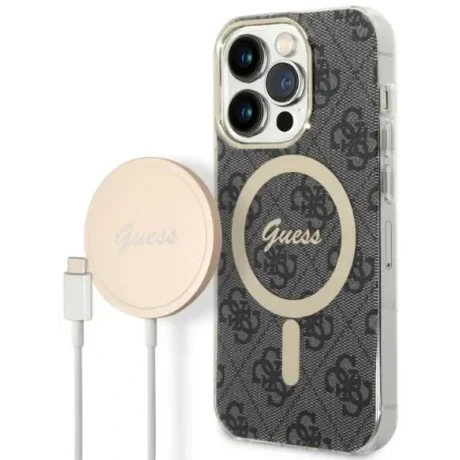 Husa Cover Guess 4G Print Magsafe + Wireless Charger pentru iPhone 14 Pro Black