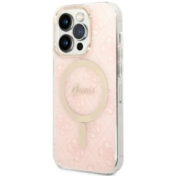 Husa Cover Guess 4G Print Magsafe + Wireless Charger pentru iPhone 14 Pro Pink