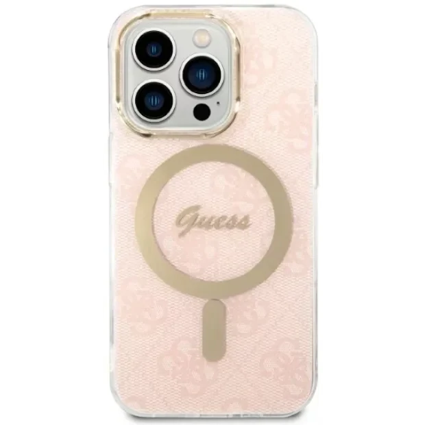 Husa Cover Guess 4G Print Magsafe + Wireless Charger pentru iPhone 14 Pro Pink