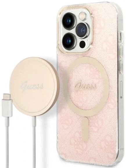 Husa Cover Guess 4G Print Magsafe + Wireless Charger pentru iPhone 14 Pro Pink thumb