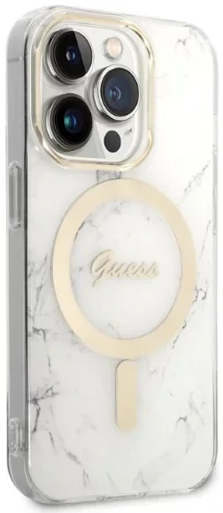 Husa Cover Guess 4G Print Magsafe + Wireless Charger pentru iPhone 14 White thumb