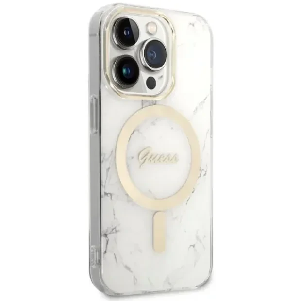 Husa Cover Guess 4G Print Magsafe + Wireless Charger pentru iPhone 14 White