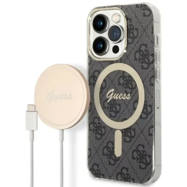Husa Cover Guess 4G Print Magsafe + Wireless Charger pentru iPhone 13 Pro Max Black