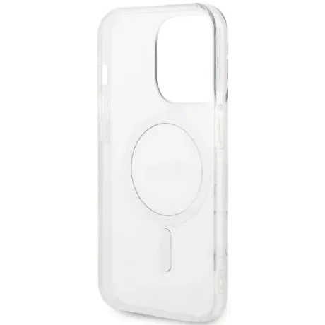 Husa Cover Guess 4G Print Magsafe + Wireless Charger pentru iPhone 14 Pro Max Alb