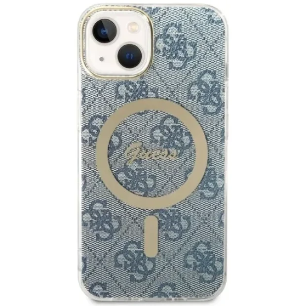 Husa Cover Guess 4G Print Magsafe + Wireless Charger pentru iPhone 14 Pro Max Blue