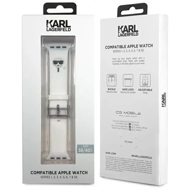 Curea ceas Karl Lagerfeld pentru Apple Watch 3/4/5/6/7/8/SE 38/40/41mm Alb