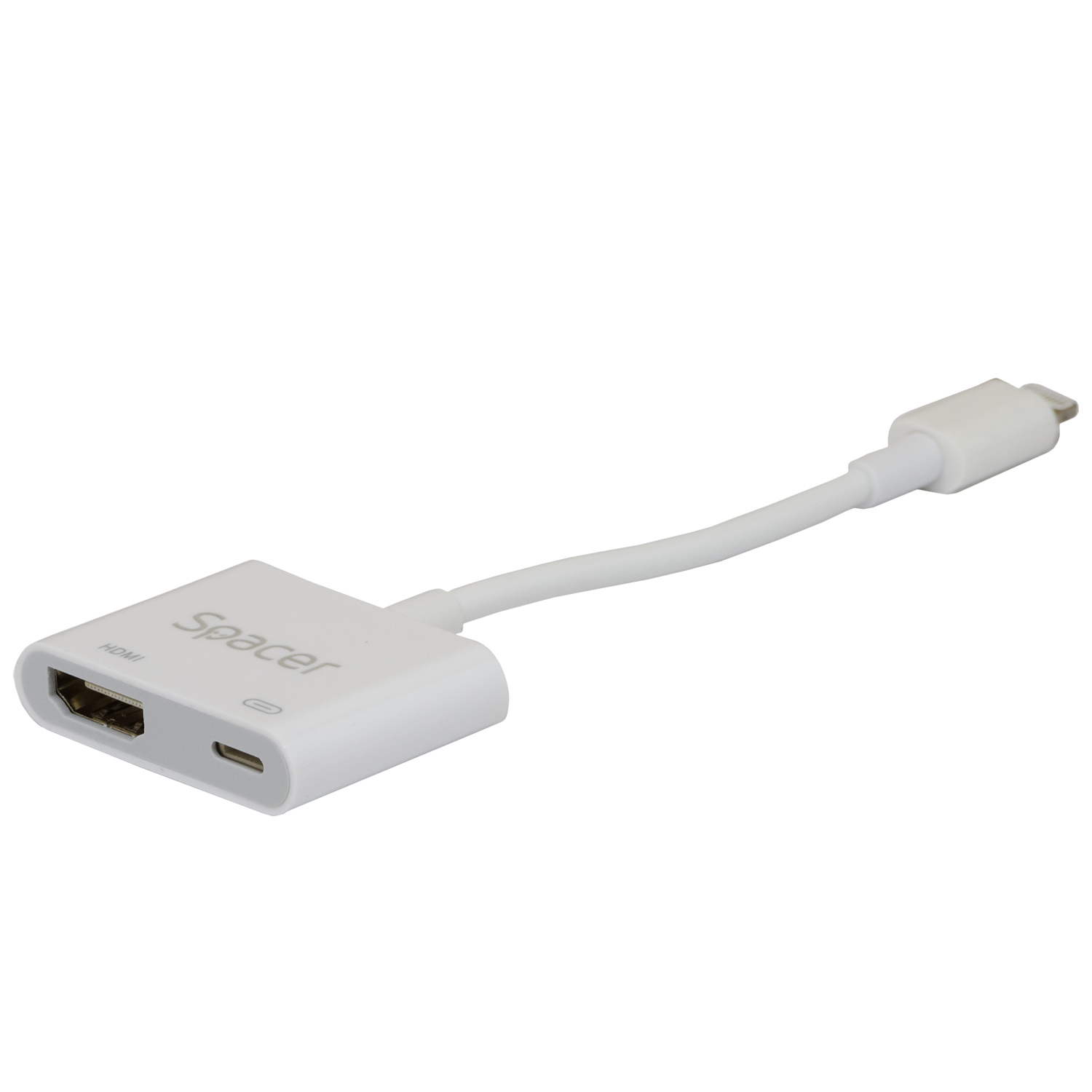 Adaptor Lightning (T) la HDMI (T) + PD lighning, 18cm, rezolutie maxima FULL HD (1920 x 1080) la 30Hz, conecteaza iPhone la TV si alimenteaza in acelasi timp, alb, "SPDS-Light-HL-2in1" (include TV 0.18 lei) thumb