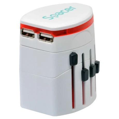 ADAPTOR universal SPACER, pt. calatorii, Schuko x 1, conectare Socket Universal (T), USB x 2,   10 A, alb, &quot;SPAD-UNIV&quot;/45505994 (include TV 0.8lei)
