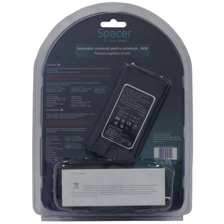 ALIMENTATOR Notebook Universal AC-DC, SPACER, 96W - compatibil cu majoritatea NB, 9 tipuri de mufe, protectie suplimentara, DC12/16/18/19/20/24V, &quot;SPNA-LAP-UNIV&quot; (include TV 0.8lei)