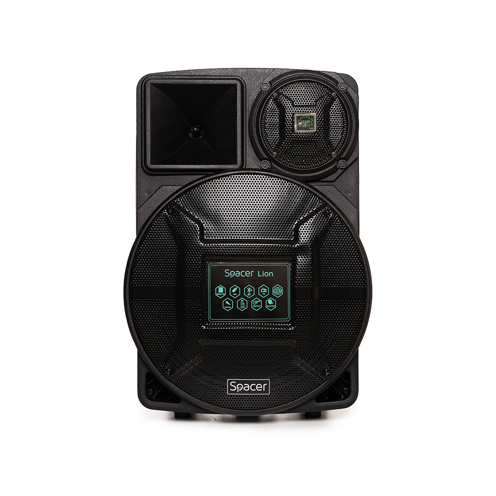BOXA SPACER portabila bluetooth LION, tip troler, RMS: 120W, 15" woofer, acumulator 4.5A, input : AUX audio, guitar, USB/microSD, remote control, wireless microphone, black, "SPB-A25-BT"/43501939  (include TV 10 lei) thumb